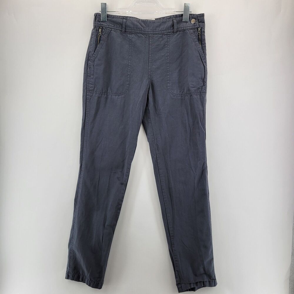 Brochu Walker Pants Womens Medium Gray Straight Leg Cropped Cotton Linen Midrise